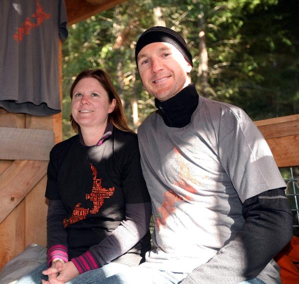 Catherine Metcaf (L) and Samuel Lowe from Queenstown sporting their new Ziptrek Ecotours T-shirts before they enjoy their first zipline experience